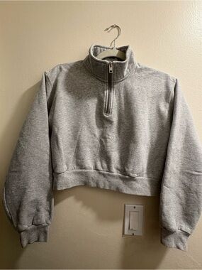TNA Light Grey Cropped Half-Zip Hoodie